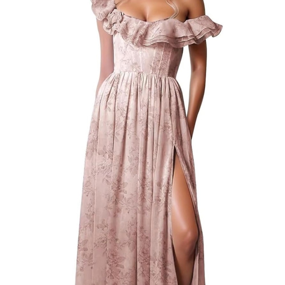 Elegant Floral Blush / Pink Off-Shoulder Dress